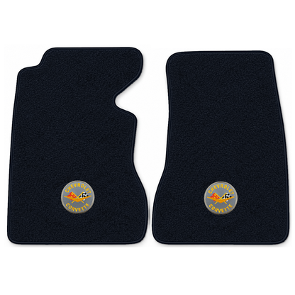 Illustration of 1959 Chevrolet Corvette floor mats with the #8 Corvette Circle logo in Essex 1044...