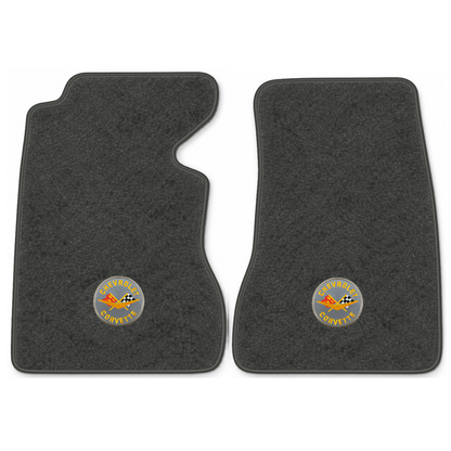 Illustration of 1959 Chevrolet Corvette floor mats with the #8 Corvette Circle logo in Essex 1068...
