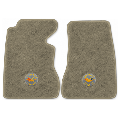 Illustration of 1959 Chevrolet Corvette floor mats with the #8 Corvette Circle logo in Essex 1076...