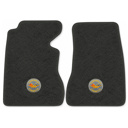 Illustration of 1959 Chevrolet Corvette floor mats with the #8 Corvette Circle logo in Essex 1079...