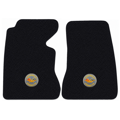 Illustration of 1959 Chevrolet Corvette floor mats with the #8 Corvette Circle logo in Loop 01 Bl...