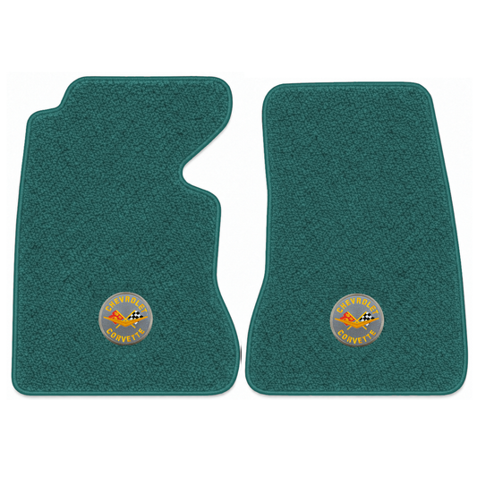Illustration of 1956 Chevrolet Corvette floor mats with the #8 Corvette Circle logo in Loop 05 Aq...
