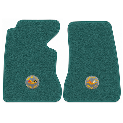 Illustration of 1959 Chevrolet Corvette floor mats with the #8 Corvette Circle logo in Loop 05 Aq...