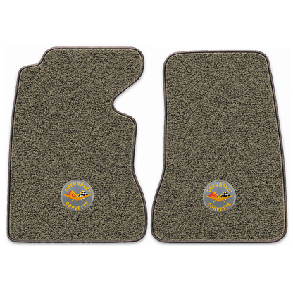 Illustration of 1959 Chevrolet Corvette floor mats with the #8 Corvette Circle logo in Tuxedo 107...