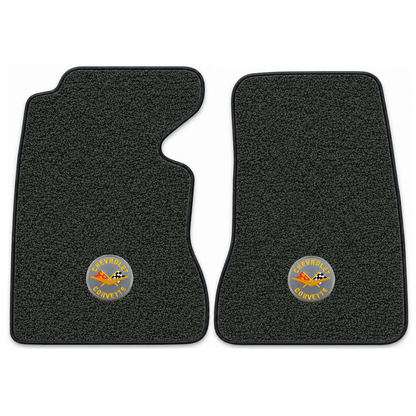 Illustration of 1959 Chevrolet Corvette floor mats with the #8 Corvette Circle logo in Tuxedo A-1...