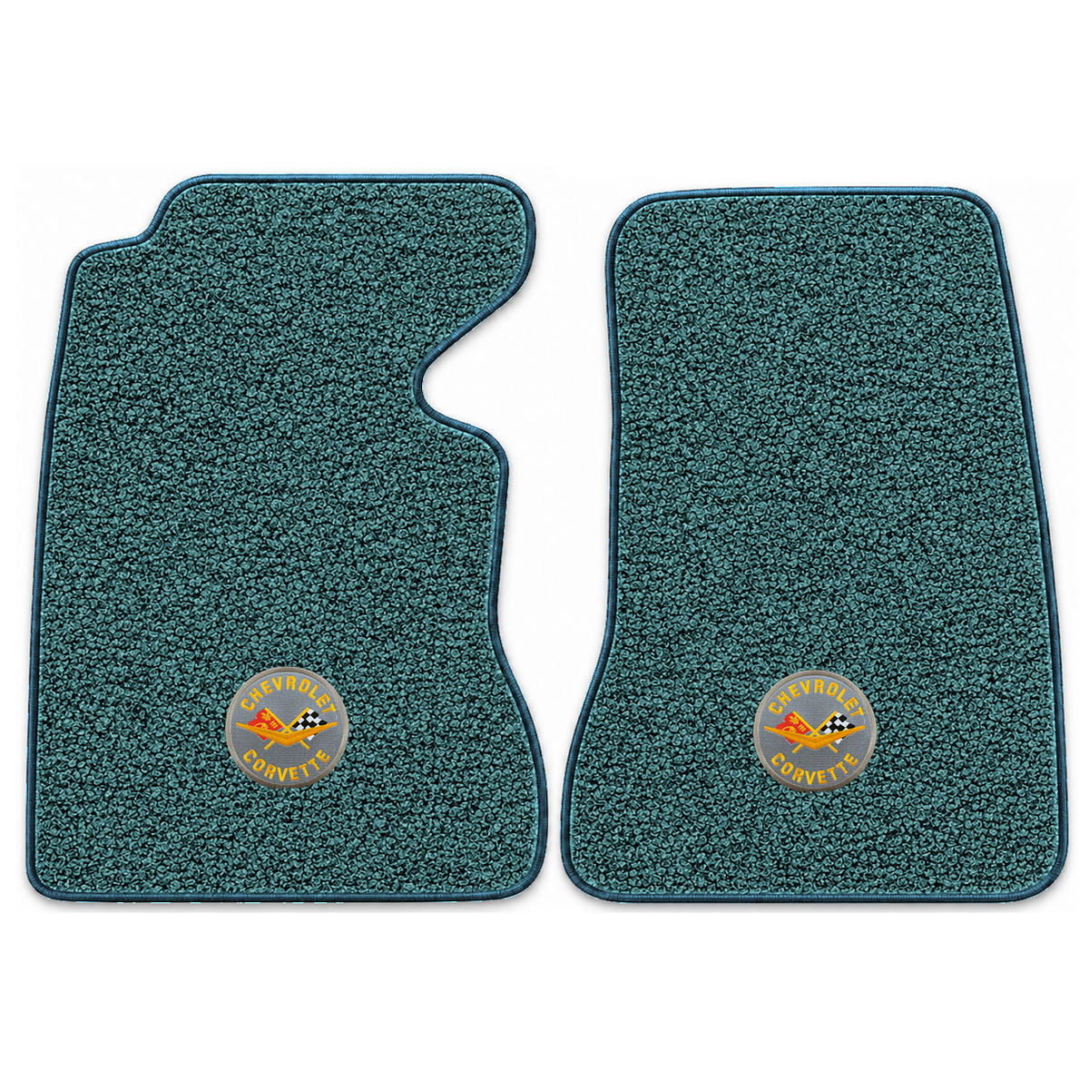 Illustration of 1959 Chevrolet Corvette floor mats with the #8 Corvette Circle logo in Tuxedo B-2...