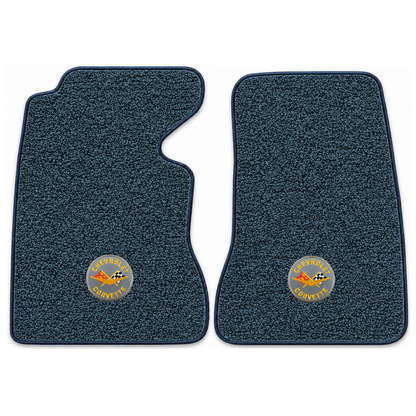 Illustration of 1959 Chevrolet Corvette floor mats with the #8 Corvette Circle logo in Tuxedo D-4...