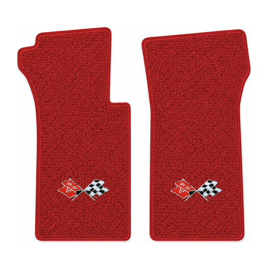 Illustration of 1964 Chevrolet Corvette floor mats with the #211 1968-72 Corvette Cross Flags log...