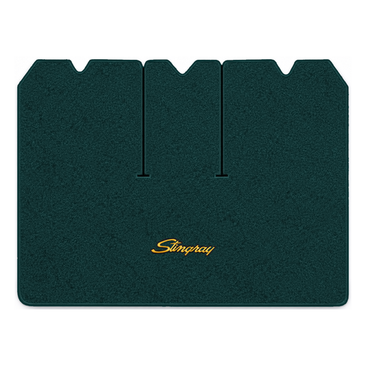 Illustration of 1976 Chevrolet Corvette cargo mat with the #13-P Stingray logo in Cutpile 657 Blu...