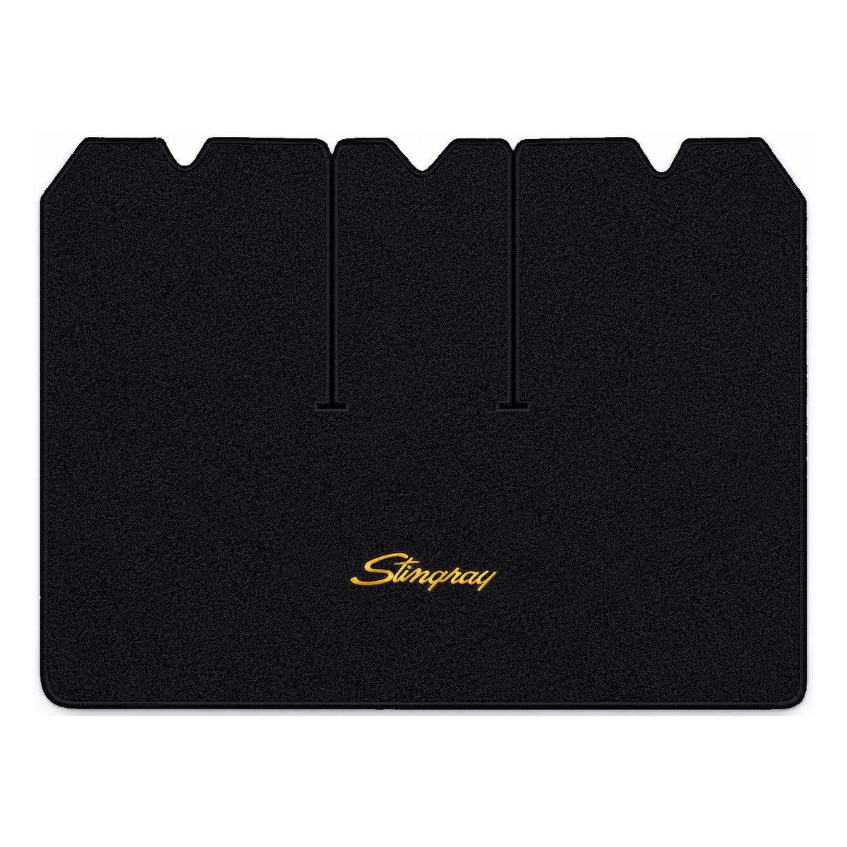 Illustration of 1970 Chevrolet Corvette cargo mat with the #13-P Stingray logo in Cutpile 801 Bla...