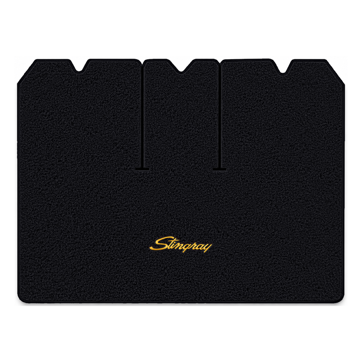 Illustration of 1970 Chevrolet Corvette cargo mat with the #13-P Stingray logo in Loop 01 Black c...