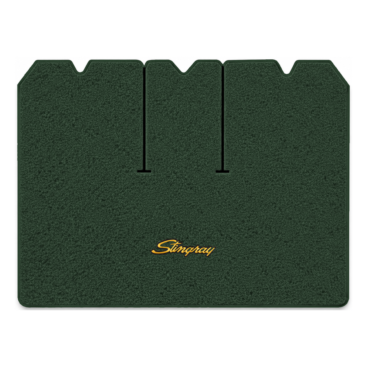 Illustration of 1972 Chevrolet Corvette cargo mat with the #13-P Stingray logo in Loop 08 Dark Gr...