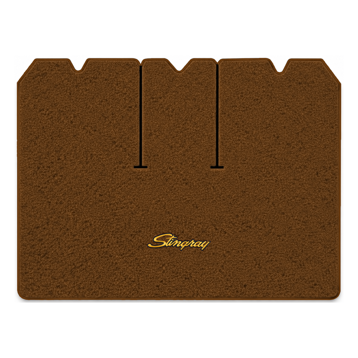 Illustration of 1972 Chevrolet Corvette cargo mat with the #13-P Stingray logo in Loop 12 Dark Sa...