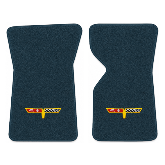 Illustration of 1981 Chevrolet Corvette floor mats with the #12 Corvette Flags logo in Cutpile 40...