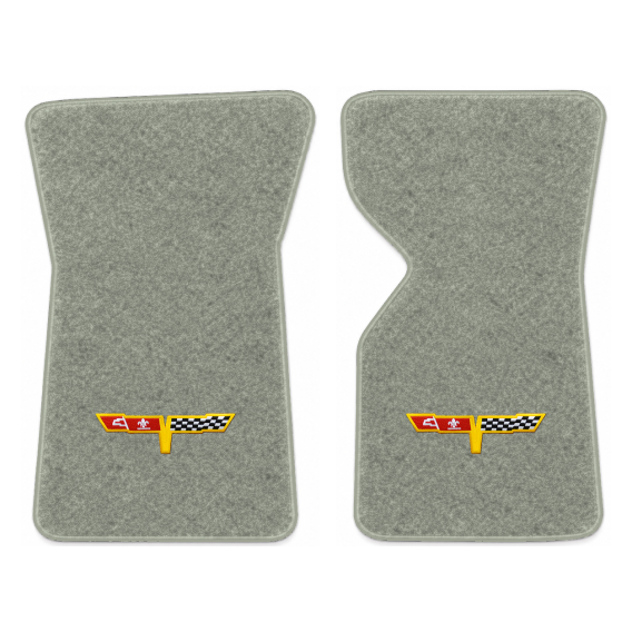 Illustration of 1977 Chevrolet Corvette floor mats with the #12 Corvette Flags logo in Cutpile 46...