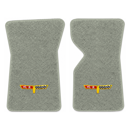 Illustration of 1977 Chevrolet Corvette floor mats with the #12 Corvette Flags logo in Cutpile 46...