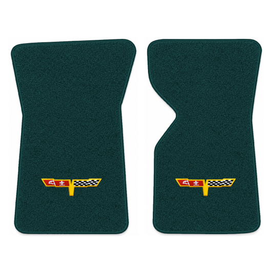 Illustration of 1976 Chevrolet Corvette floor mats with the #12 Corvette Flags logo in Cutpile 65...