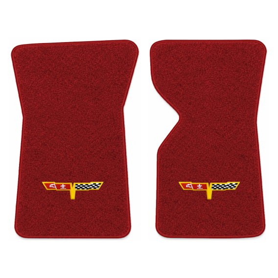 Illustration of 1981 Chevrolet Corvette floor mats with the #12 Corvette Flags logo in Cutpile 70...