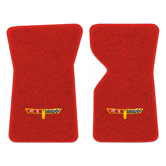 Illustration of 1981 Chevrolet Corvette floor mats with the #12 Corvette Flags logo in Cutpile 72...