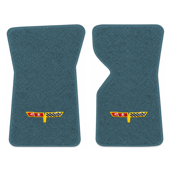 Illustration of 1981 Chevrolet Corvette floor mats with the #12 Corvette Flags logo in Cutpile 77...