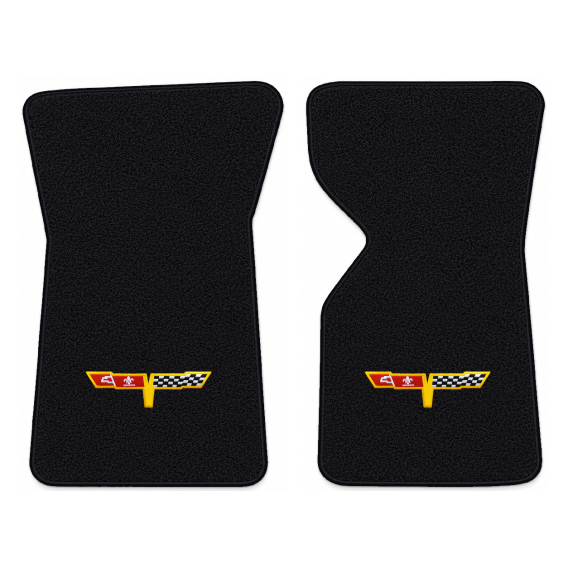Illustration of 1981 Chevrolet Corvette floor mats with the #12 Corvette Flags logo in Cutpile 80...