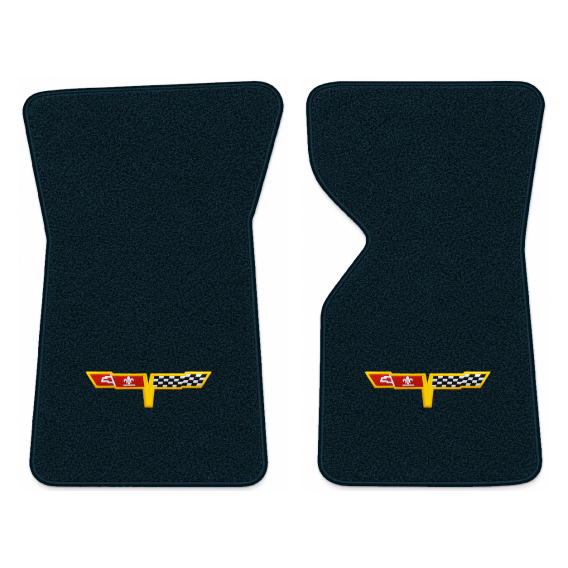 Illustration of 1981 Chevrolet Corvette floor mats with the #12 Corvette Flags logo in Cutpile 80...
