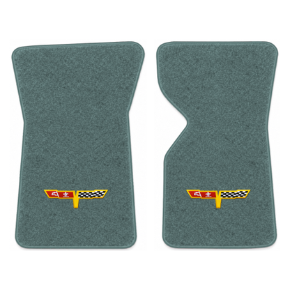 Illustration of 1981 Chevrolet Corvette floor mats with the #12 Corvette Flags logo in Cutpile 80...