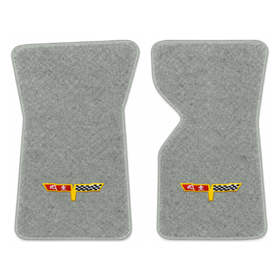 Illustration of 1981 Chevrolet Corvette floor mats with the #12 Corvette Flags logo in Cutpile 80...