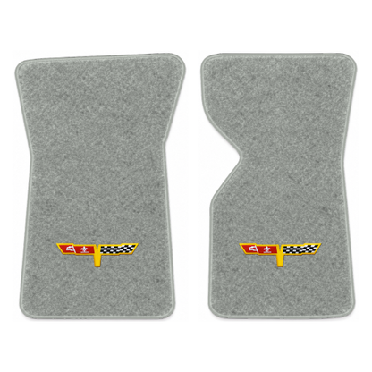 Illustration of 1981 Chevrolet Corvette floor mats with the #12 Corvette Flags logo in Cutpile 80...