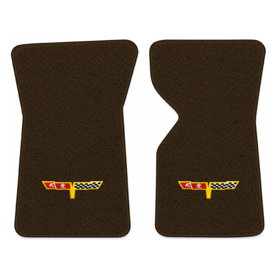 Illustration of 1977 Chevrolet Corvette floor mats with the #12 Corvette Flags logo in Cutpile 81...