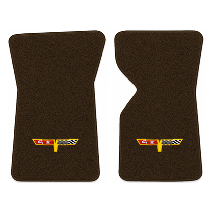 Illustration of 1977 Chevrolet Corvette floor mats with the #12 Corvette Flags logo in Cutpile 81...