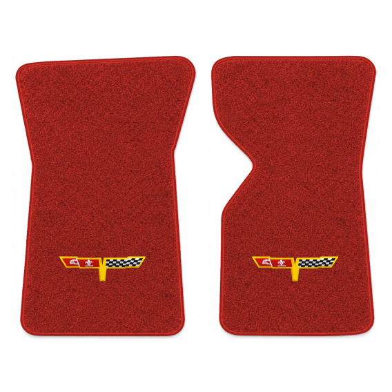 Illustration of 1977 Chevrolet Corvette floor mats with the #12 Corvette Flags logo in Cutpile 83...