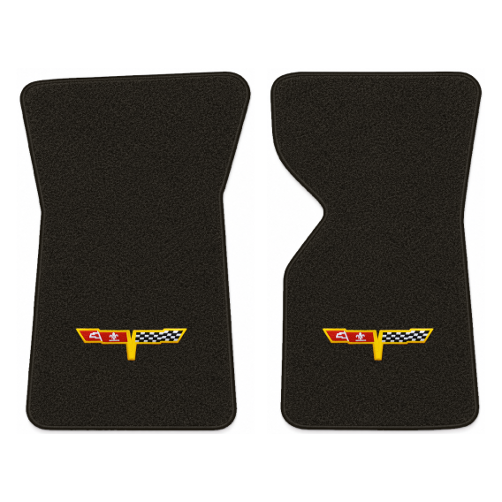 Illustration of 1981 Chevrolet Corvette floor mats with the #12 Corvette Flags logo in Cutpile 89...