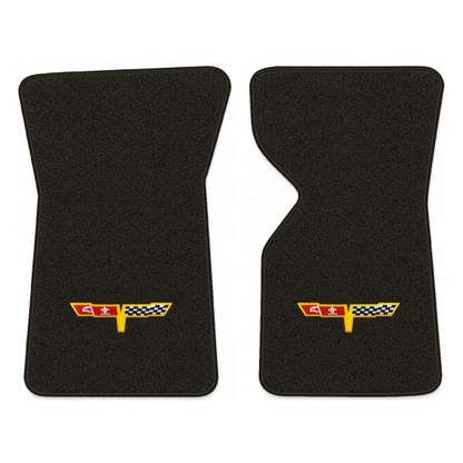 Illustration of 1981 Chevrolet Corvette floor mats with the #12 Corvette Flags logo in Cutpile 89...