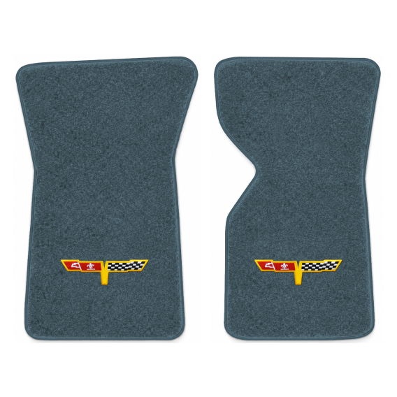 Illustration of 1981 Chevrolet Corvette floor mats with the #12 Corvette Flags logo in Essex 1017...