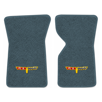 Illustration of 1981 Chevrolet Corvette floor mats with the #12 Corvette Flags logo in Essex 1017...