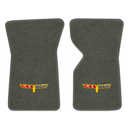 Illustration of 1977 Chevrolet Corvette floor mats with the #12 Corvette Flags logo in Essex 1038...
