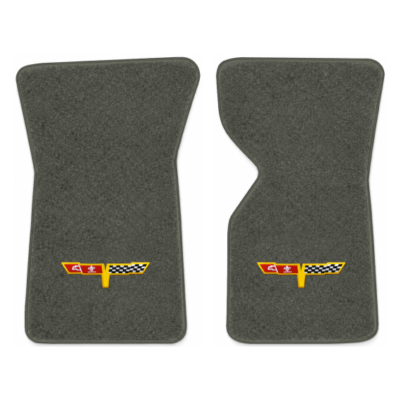 Illustration of 1981 Chevrolet Corvette floor mats with the #12 Corvette Flags logo in Essex 1038...