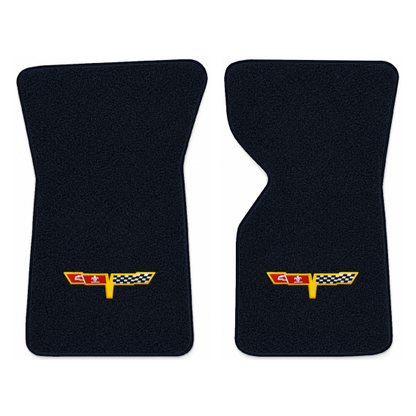 Illustration of 1977 Chevrolet Corvette floor mats with the #12 Corvette Flags logo in Essex 1044...