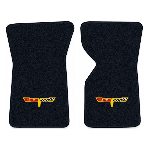Illustration of 1981 Chevrolet Corvette floor mats with the #12 Corvette Flags logo in Essex 1044...