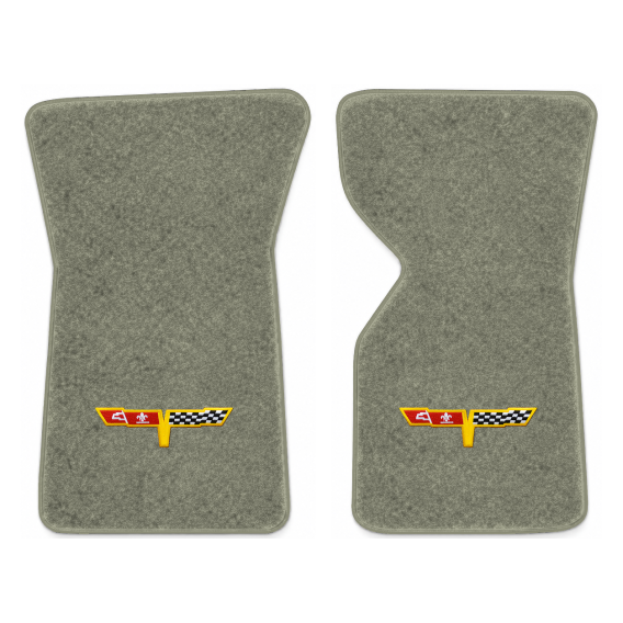 Illustration of 1981 Chevrolet Corvette floor mats with the #12 Corvette Flags logo in Essex 1053...