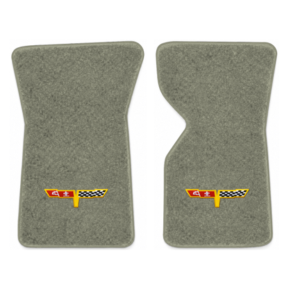 Illustration of 1981 Chevrolet Corvette floor mats with the #12 Corvette Flags logo in Essex 1053...