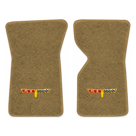 Illustration of 1977 Chevrolet Corvette floor mats with the #12 Corvette Flags logo in Essex 1054...