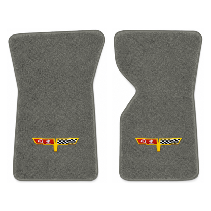 Illustration of 1981 Chevrolet Corvette floor mats with the #12 Corvette Flags logo in Essex 1066...