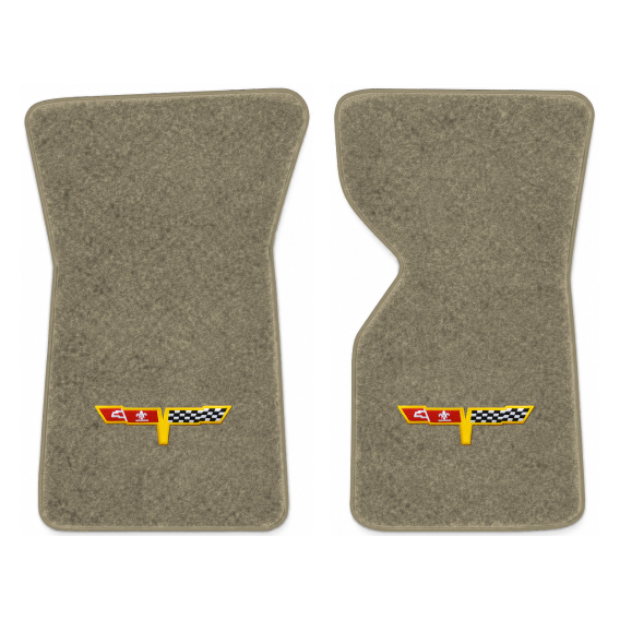 Illustration of 1977 Chevrolet Corvette floor mats with the #12 Corvette Flags logo in Essex 1076...