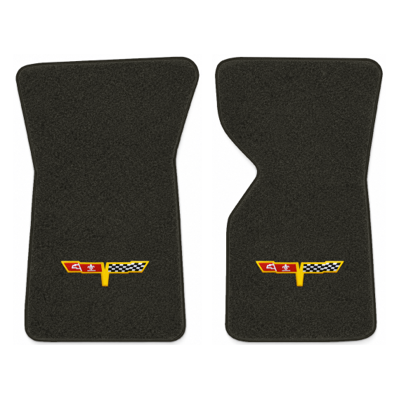 Illustration of 1977 Chevrolet Corvette floor mats with the #12 Corvette Flags logo in Essex 1097...