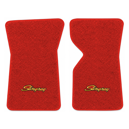 Illustration of 1981 Chevrolet Corvette floor mats with the #13-P Stingray logo in Cutpile 7293 R...