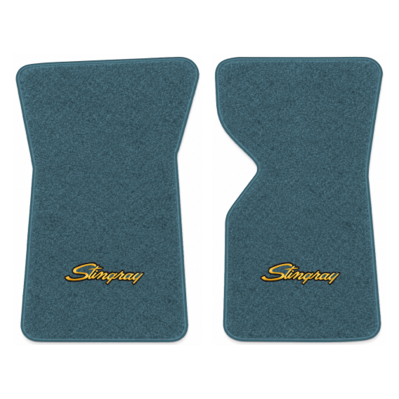 Illustration of 1981 Chevrolet Corvette floor mats with the #13-P Stingray logo in Cutpile 7766 B...