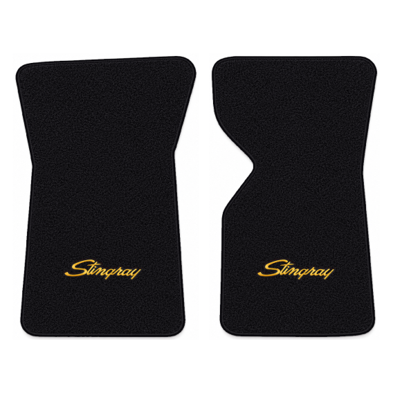 Illustration of 1981 Chevrolet Corvette floor mats with the #13-P Stingray logo in Cutpile 801 Bl...