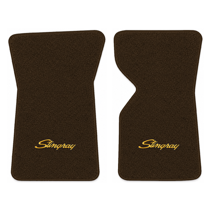 Illustration of 1979 Chevrolet Corvette floor mats with the #13-P Stingray logo in Cutpile 810 Br...